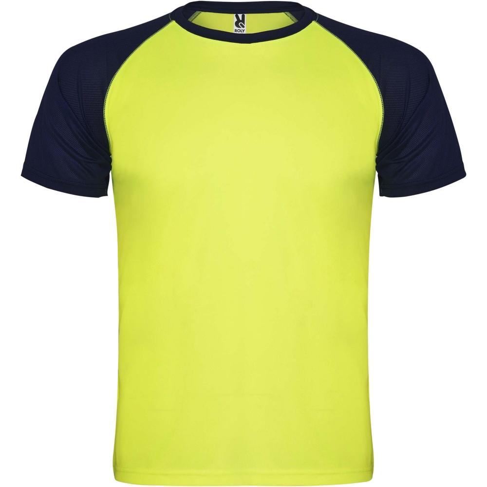 Indianapolis rövid ujjú uniszex sportpóló, fluor yellow, navy blue, S