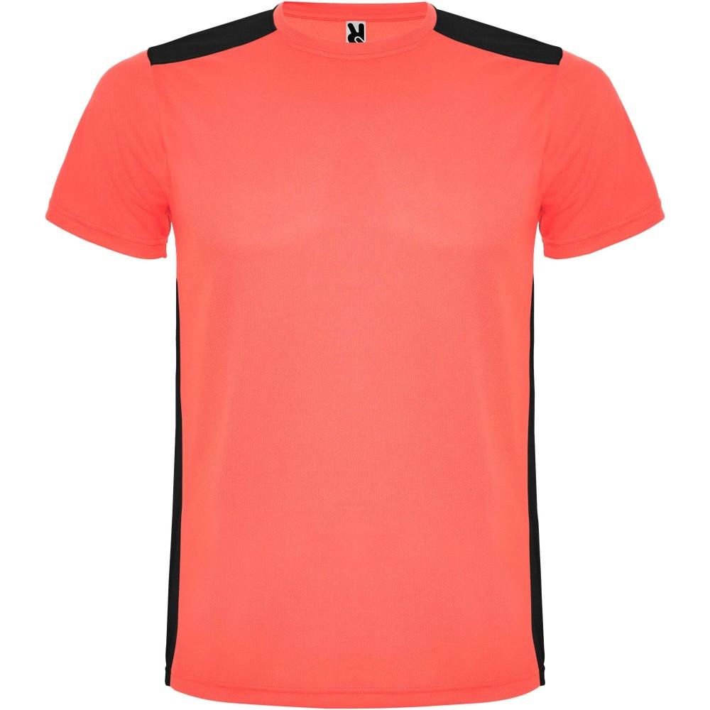 Detroit rövid ujjú uniszex sportpóló, fluor coral, solid black, S