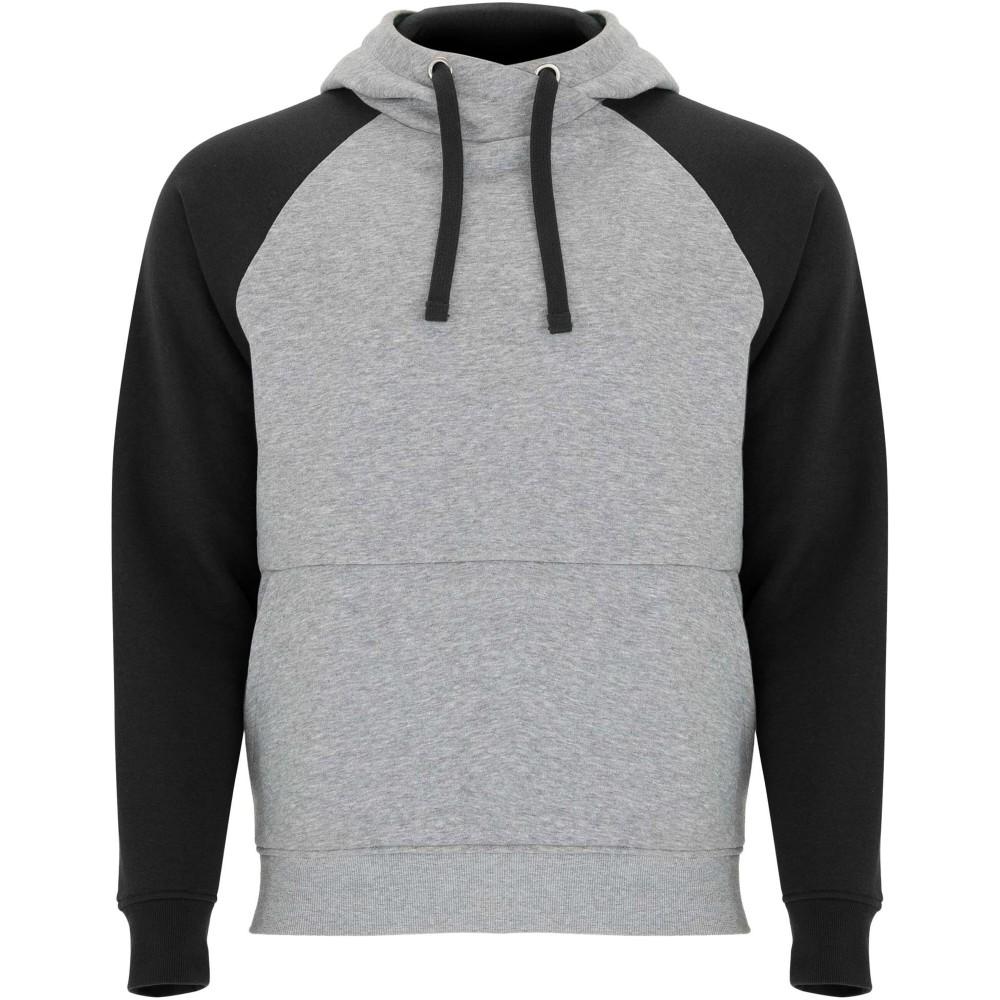 Roly Badet uniszex kapucnis pulóver, Heather grey, Solid black, S