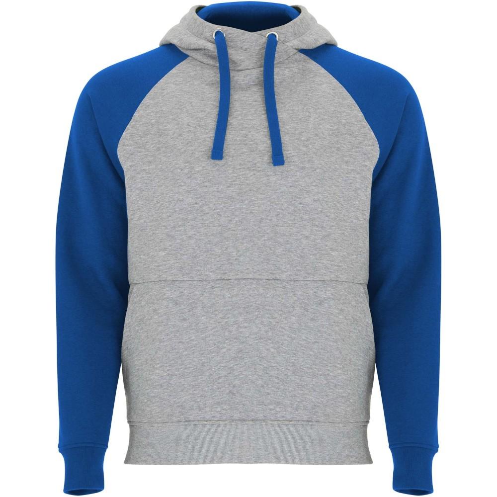 Roly Badet uniszex kapucnis pulóver, Heather grey, Royal blue, XS