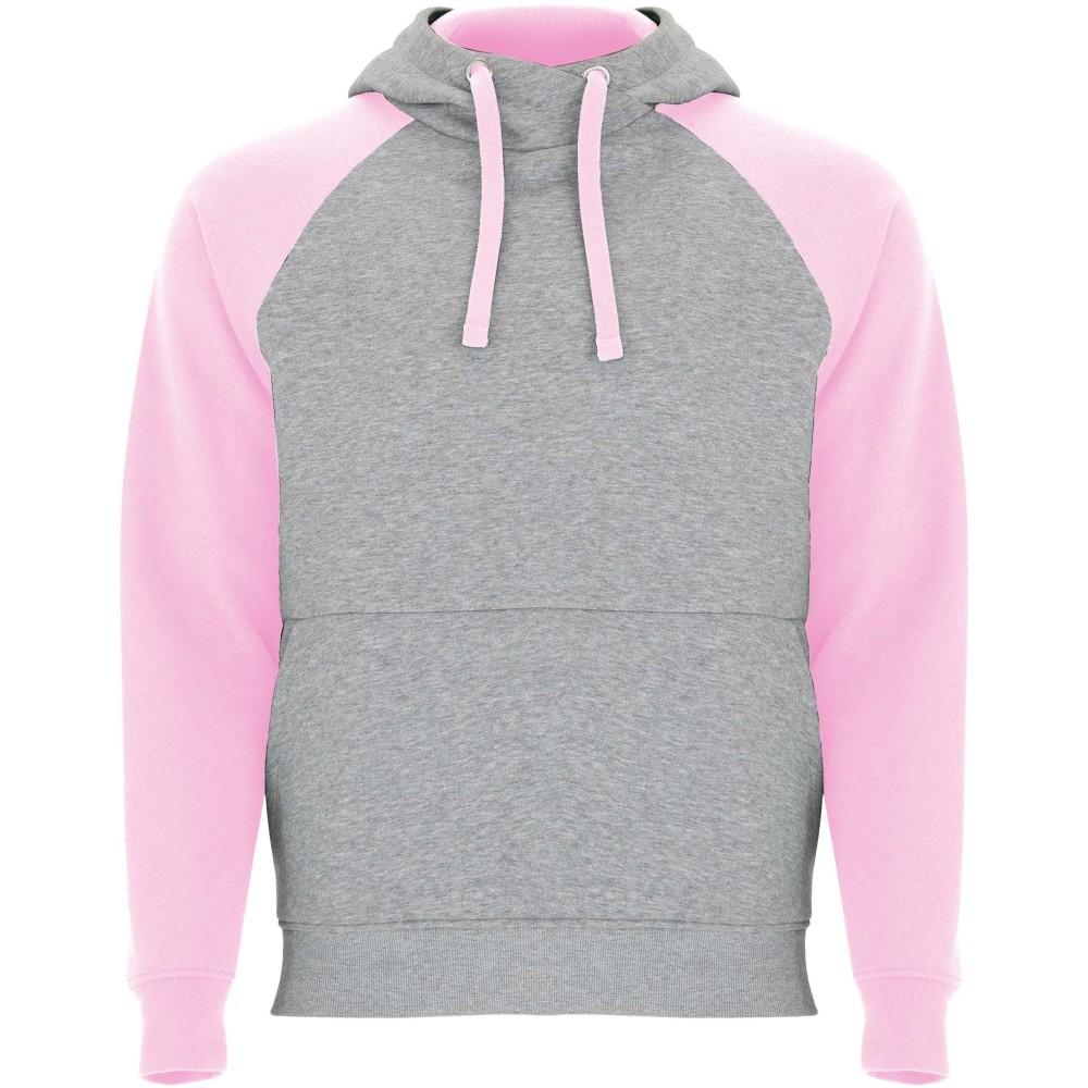 Roly Badet uniszex kapucnis pulóver, Heather grey, Light pink, 3XL