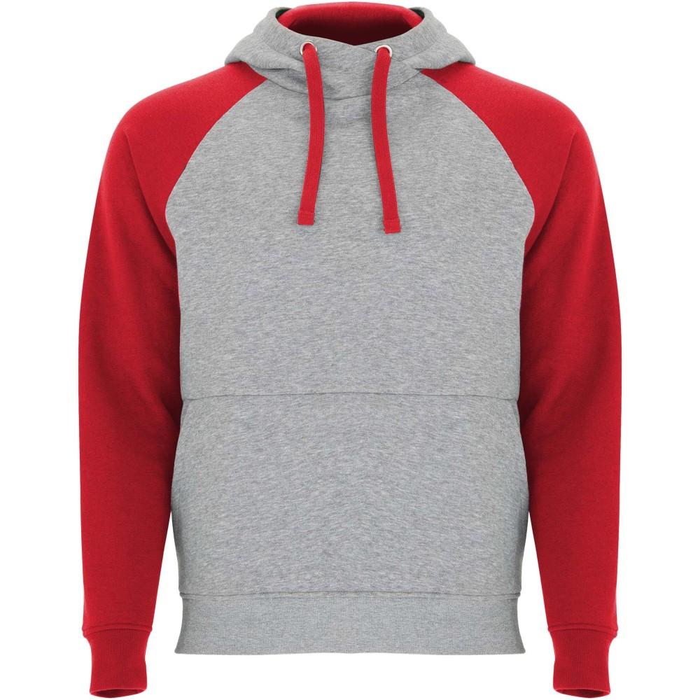 Roly Badet uniszex kapucnis pulóver, Heather grey, Red, L