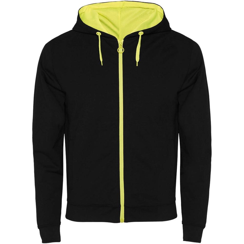 Roly Fuji uniszex cipzáros pulóver, Solid black, Fluor Yellow, XL