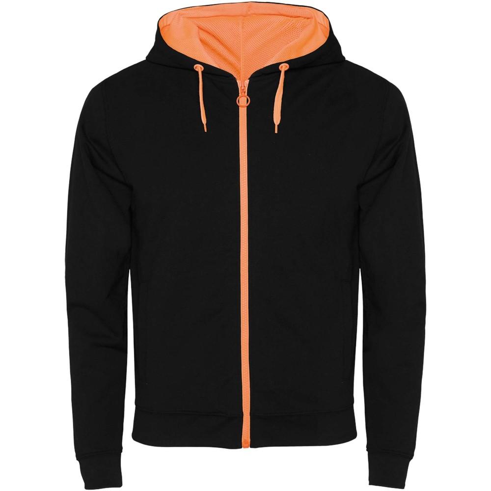 Roly Fuji uniszex cipzáros pulóver, Solid black, Fluor Orange, L