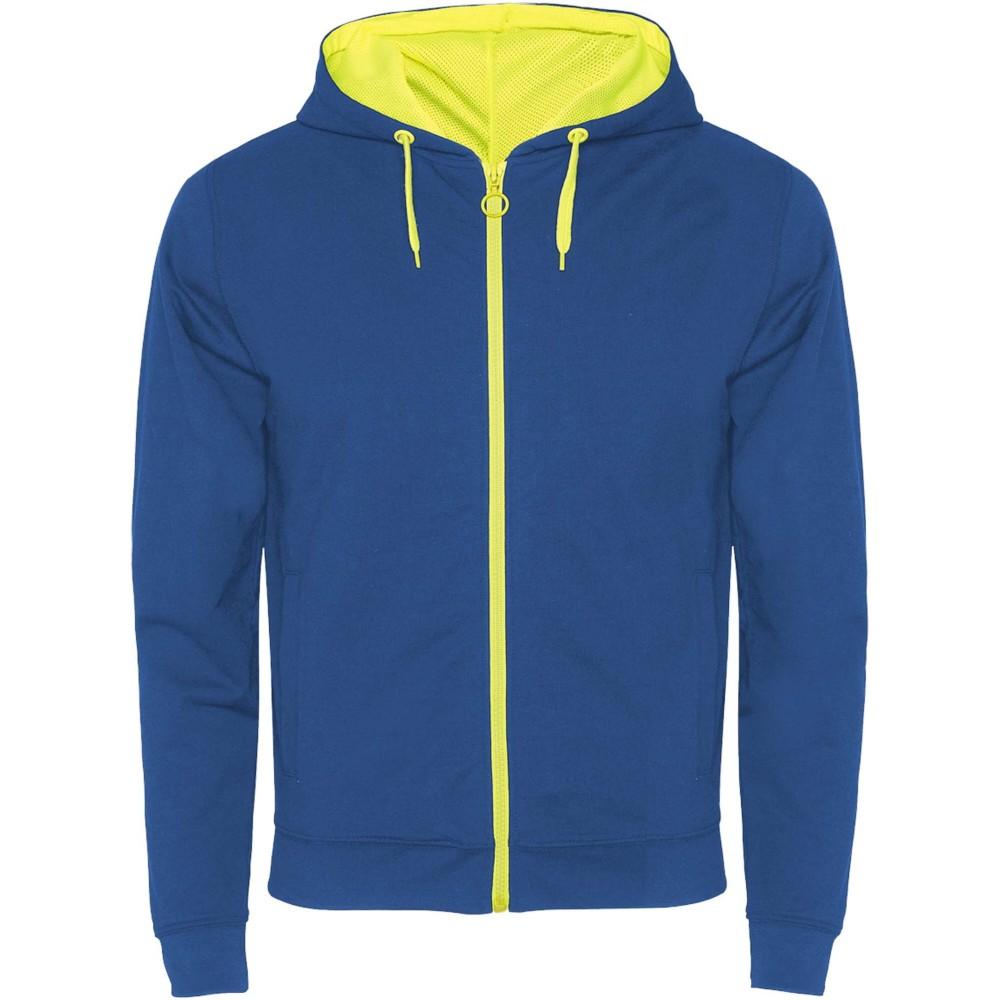 Roly Fuji uniszex cipzáros pulóver, Royal blue, Fluor Yellow, S