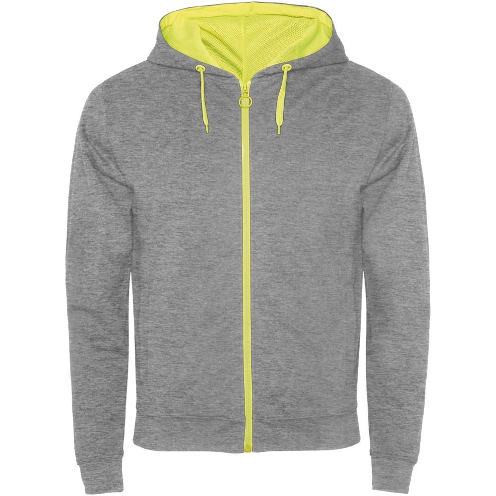 Roly Fuji uniszex cipzáros pulóver, Heather grey, Fluor Yellow, XL